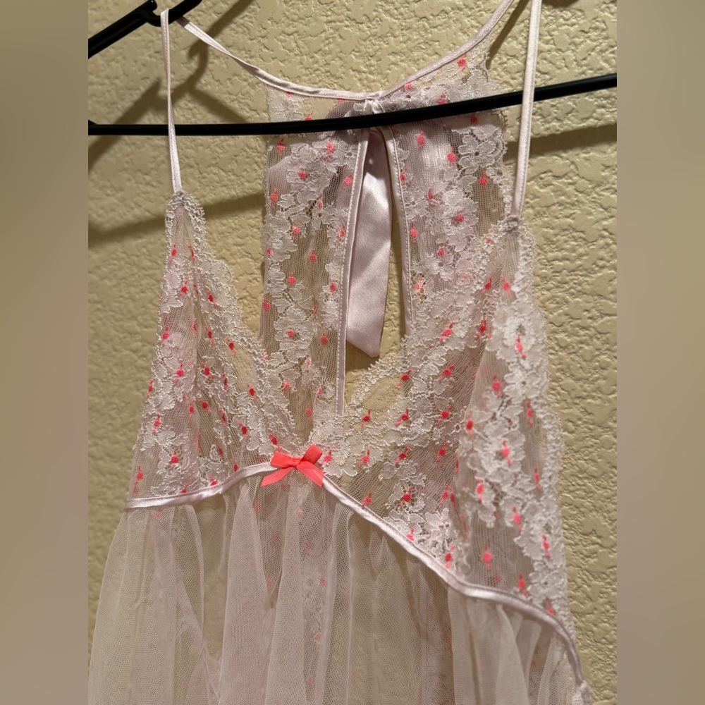 Victoria's Secret Sleepwear Women's Pink Mesh Babydoll Teddy Lace Nightie SzS - Picture 5 of 10